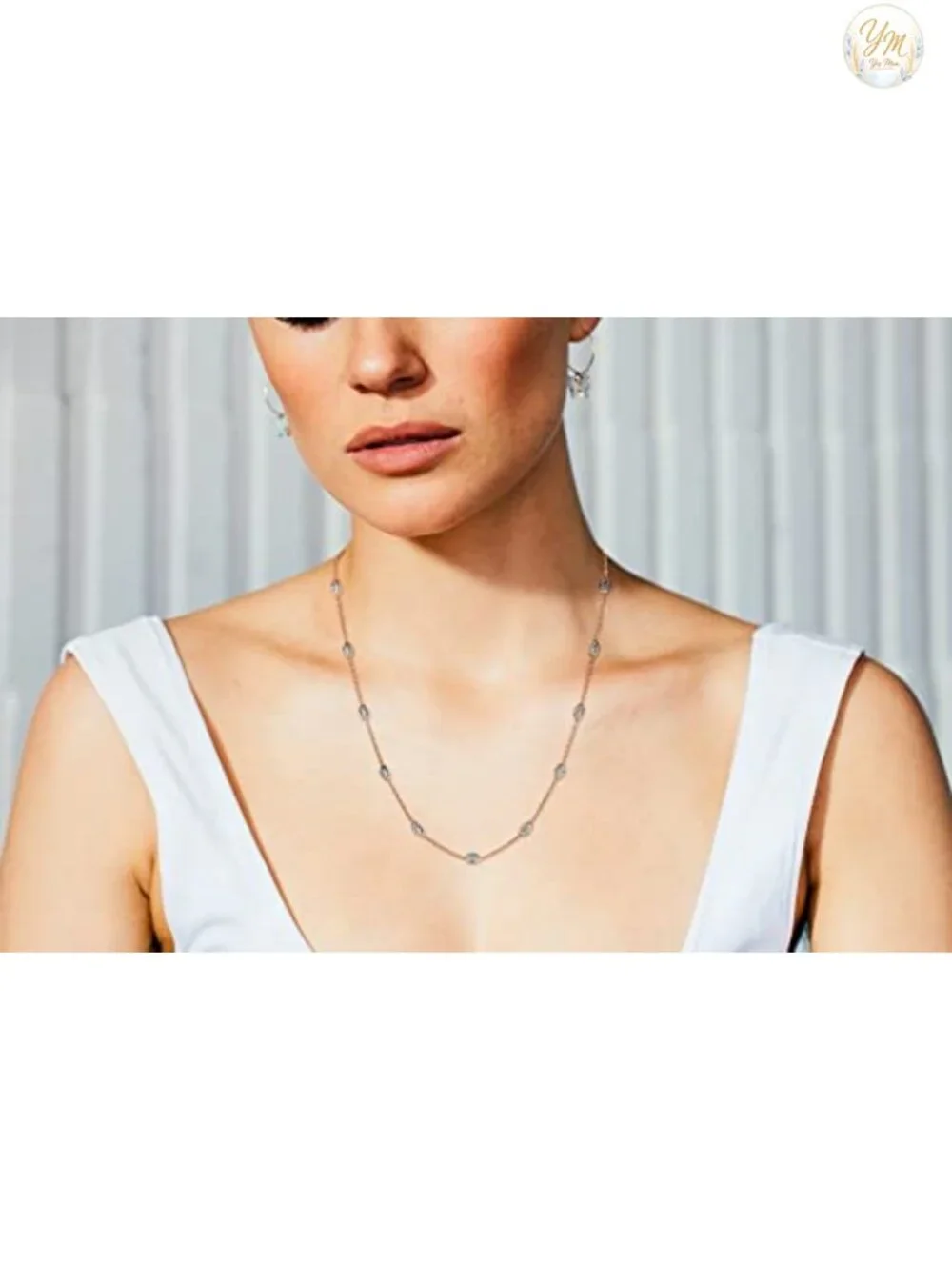 18K Gold Plated 925 Sterling Silver Oval Moon Bead Chain Necklace, Lobster Clasp